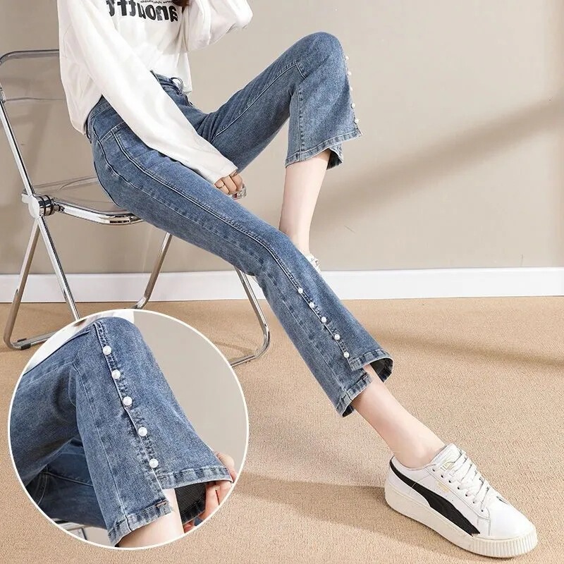Slit Bootcut Jeans for Women with High Waist and Slimming Look 2025 New Autum Stretch Petite Eighty-Nine-Point Flared Pants Slit Bootcut Jeans for Women with High Waist and Slimming Look 2025 New Autum Stretch Petite Eighty-Nine-Point Flared Pants