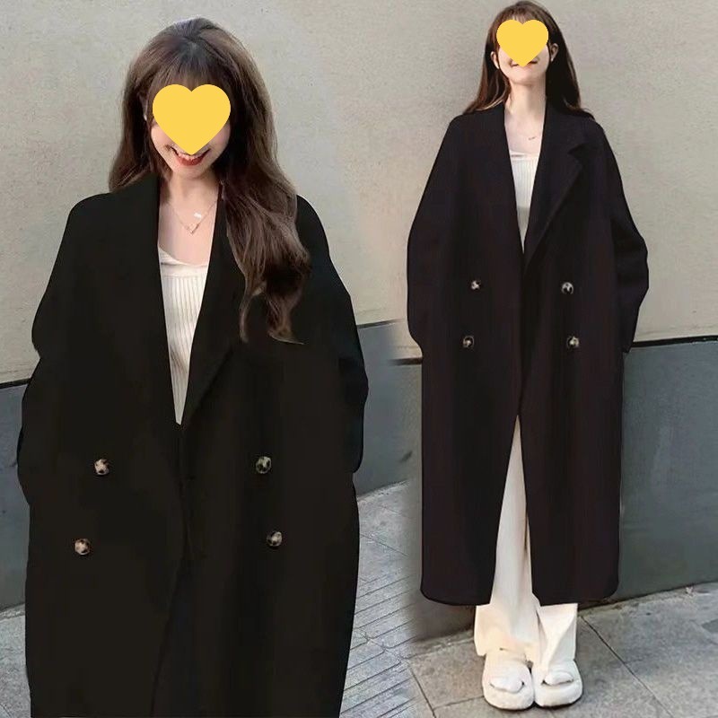 韩系长款外套女新款加厚毛呢大衣外套小个子显瘦2025秋冬季纯色|undefined