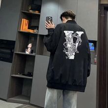 2025春季新款黑色拉链夹克网红龙年字母印花潮牌宽松百搭BF外套男