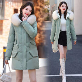 厂家批发羽绒服女中长款2022冬季新款大毛领韩版修身时尚保暖外套