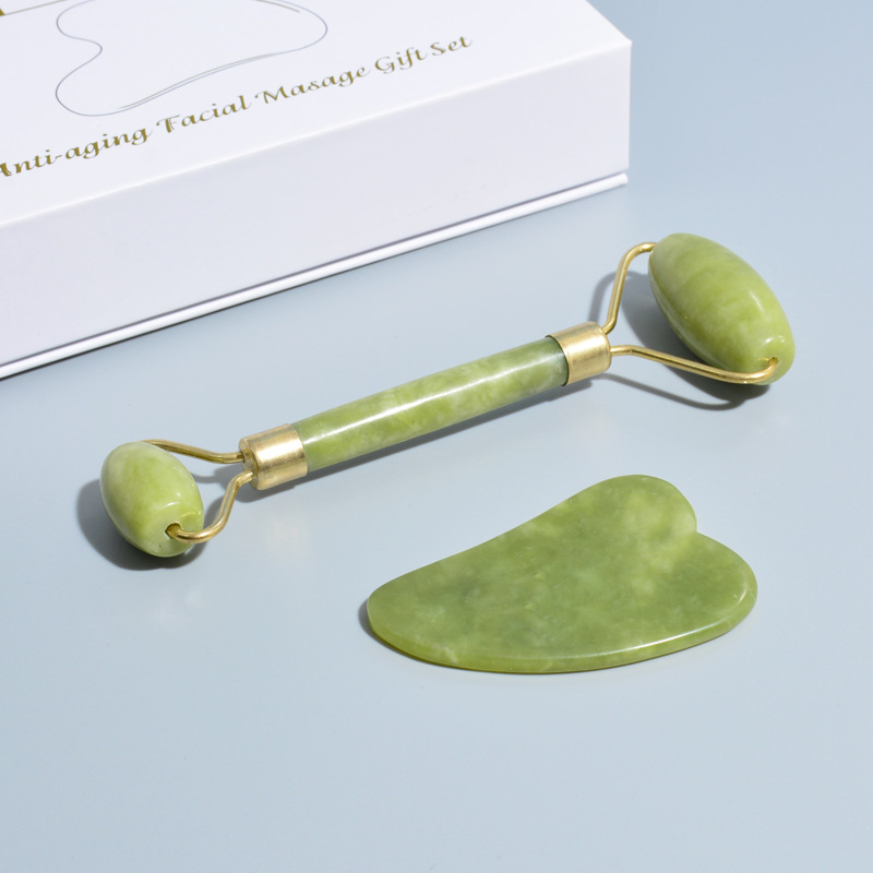 Espina cabeza de doble cabeza facial Jade masajeador belleza cuerpo masaje palo belleza contenedor cuerno tablero raspado placa traje