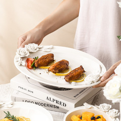 復古盤子西餐廳會所擺盤餐具家用裝飾碟創意手捏陶瓷意面碗西餐盤