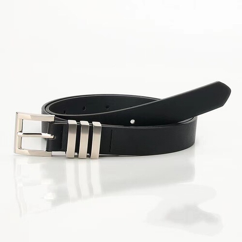 New high-end black belt for female students Korean style decorative jeans with simple college style metal ring belt