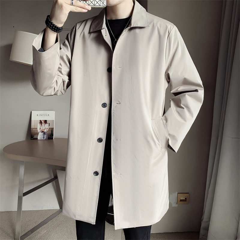 Solapa simple color sólido trench coat hombres de longitud media suelta otoño nuevo 2021 juventud casual Capa delgada hombres