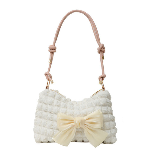 Fresh and stylish butterfly knot underarm women's bag 2024 new cloud pleated fashion shoulder and crossbody bag drop shipping one piece