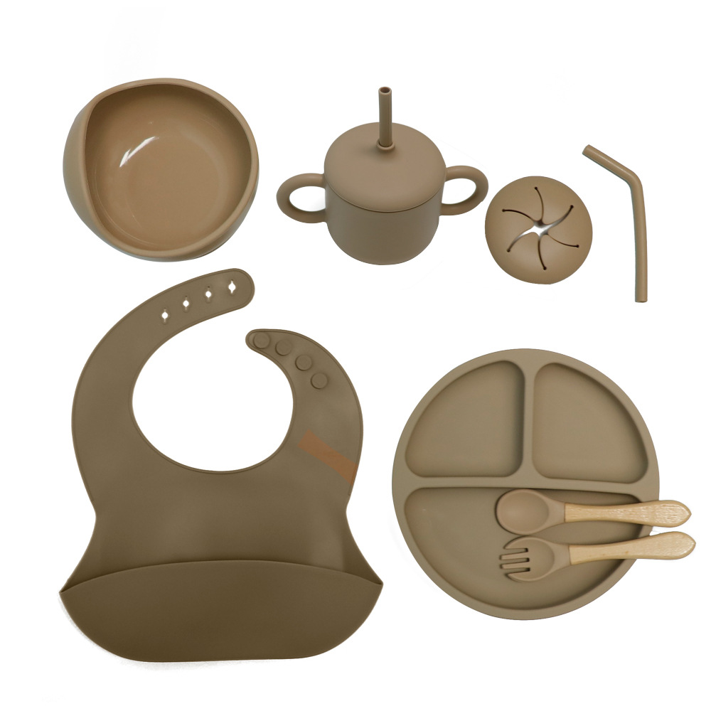  Set de vajilla infantil de silicona, 10 piezas, incluye plato, tazón, cubiertos y babero, ideal para bebés