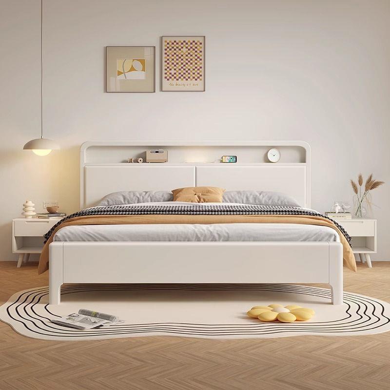 Cama de madera sólida blanca nórdica simple moderna crema 1.8 doble cama principal 1.2m cama individual pequeña cama de almacenamiento