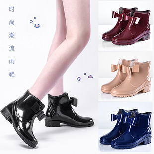 Star-chasing Foot Short Tube Women's Rain Boots Waterproof Non-slip Flat Heel Student Rain Boots Plastic Bow All-match Water Shoes