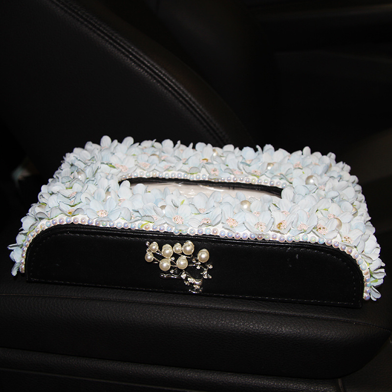 Caja de pañuelos para coche Caja de dibujo de papel para coche Flor Decoración de coche Caja de dibujo de perlas Caja de papel Portaholito de servilleta para coche creativo image 9