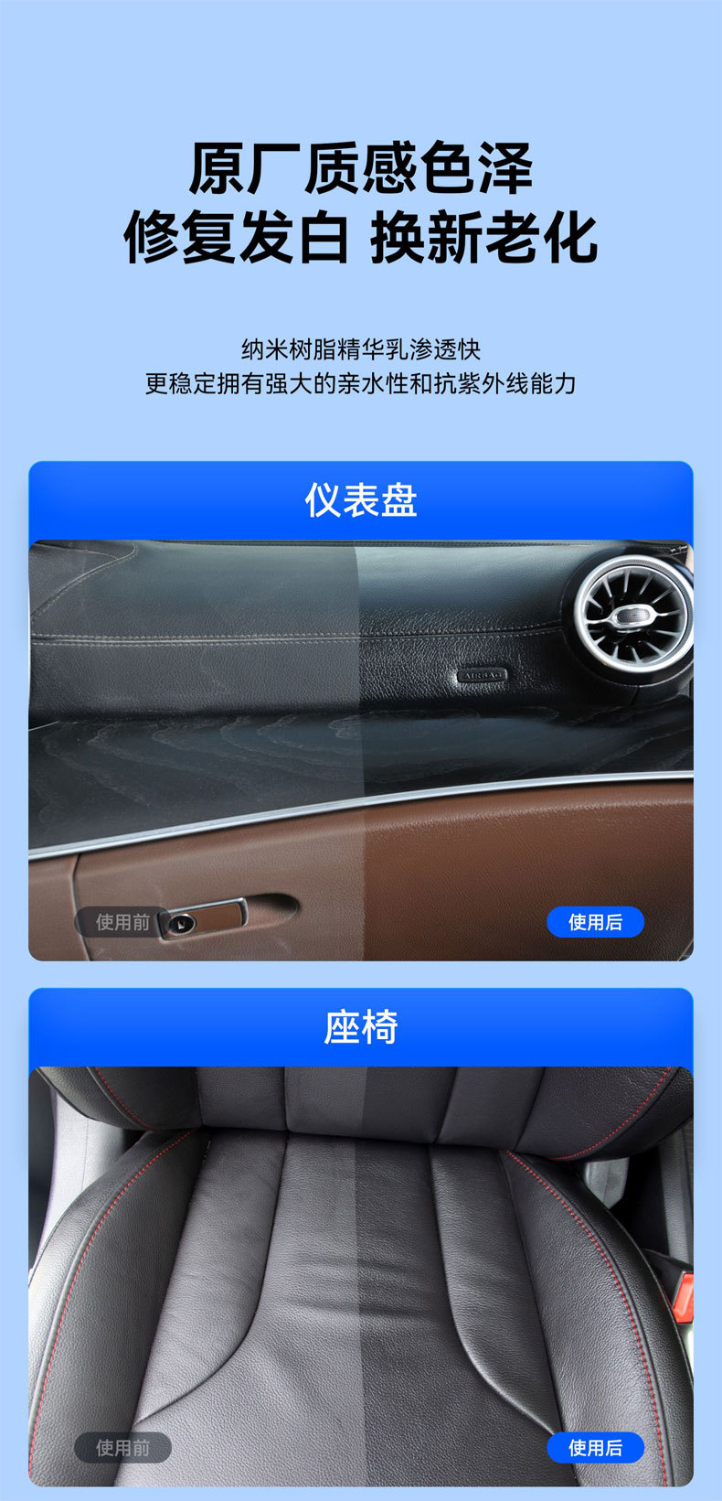 Car interior refurbished coated leather leather seat care agent plastic plate polishing cream wholesale labeling