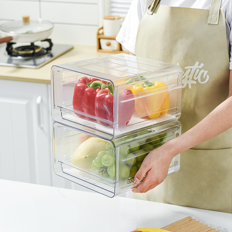 食品収納ケースキッチン冷蔵庫保存ケース冷蔵冷凍仕切り板浸漬防止引き出し式水切り冷蔵庫保存|undefined