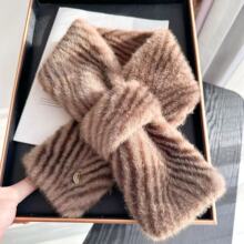 韩版软糯毛领仿兔毛交叉围脖 秋冬新款时尚纯色百搭高级毛绒围巾