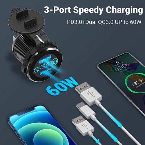 Car modification and RV modification touch switch QC3.03 dual USB touch mobile phone charger PD aluminum alloy