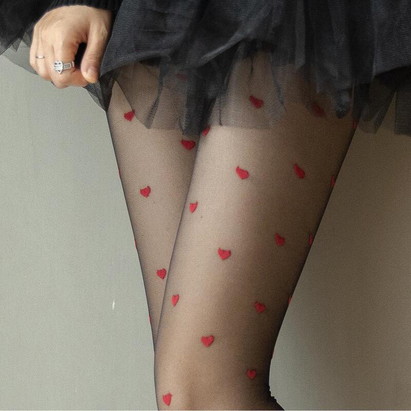 Pure Desire Red Small Love Silk Stockings Japanese Spice Girls Black Silk Women's Polka Dot Black Base Stockings Ultra-thin Meat Pantyhose