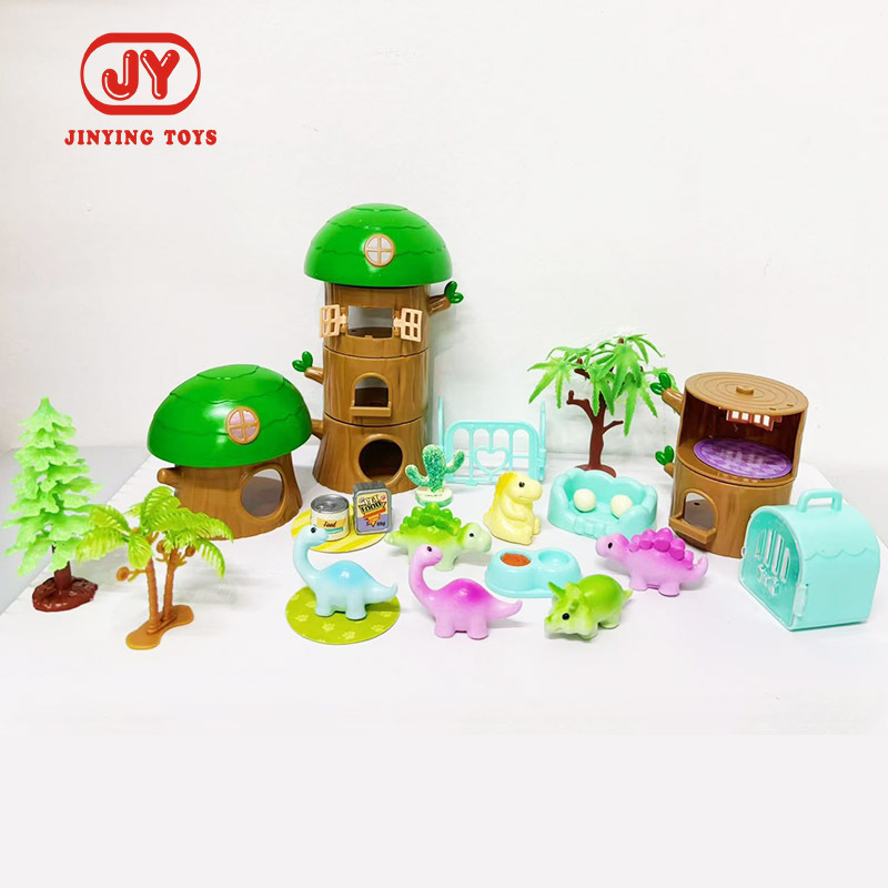 Niños transfronterizos mascotas juegos de la casa juguetes dibujos animados gato perro hámster modelo decoración dinosaurio árbol casa traje de campamento lote