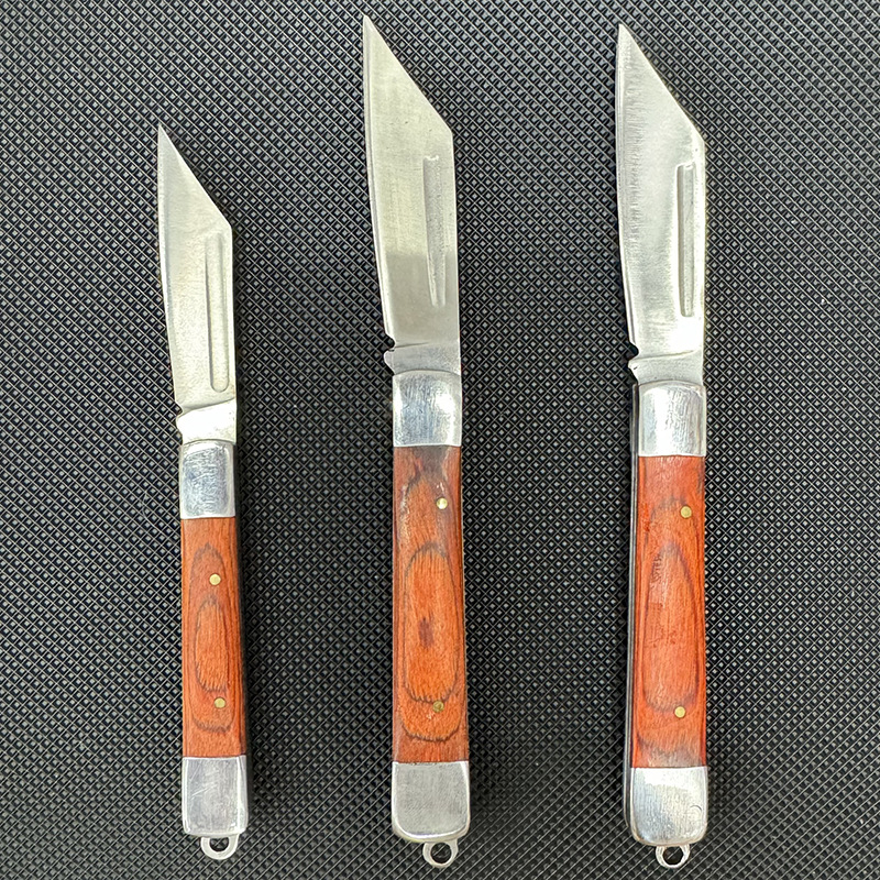 户外折叠刀不锈钢红木手柄家用水果刀野外防身野营小刀快递拆箱刀