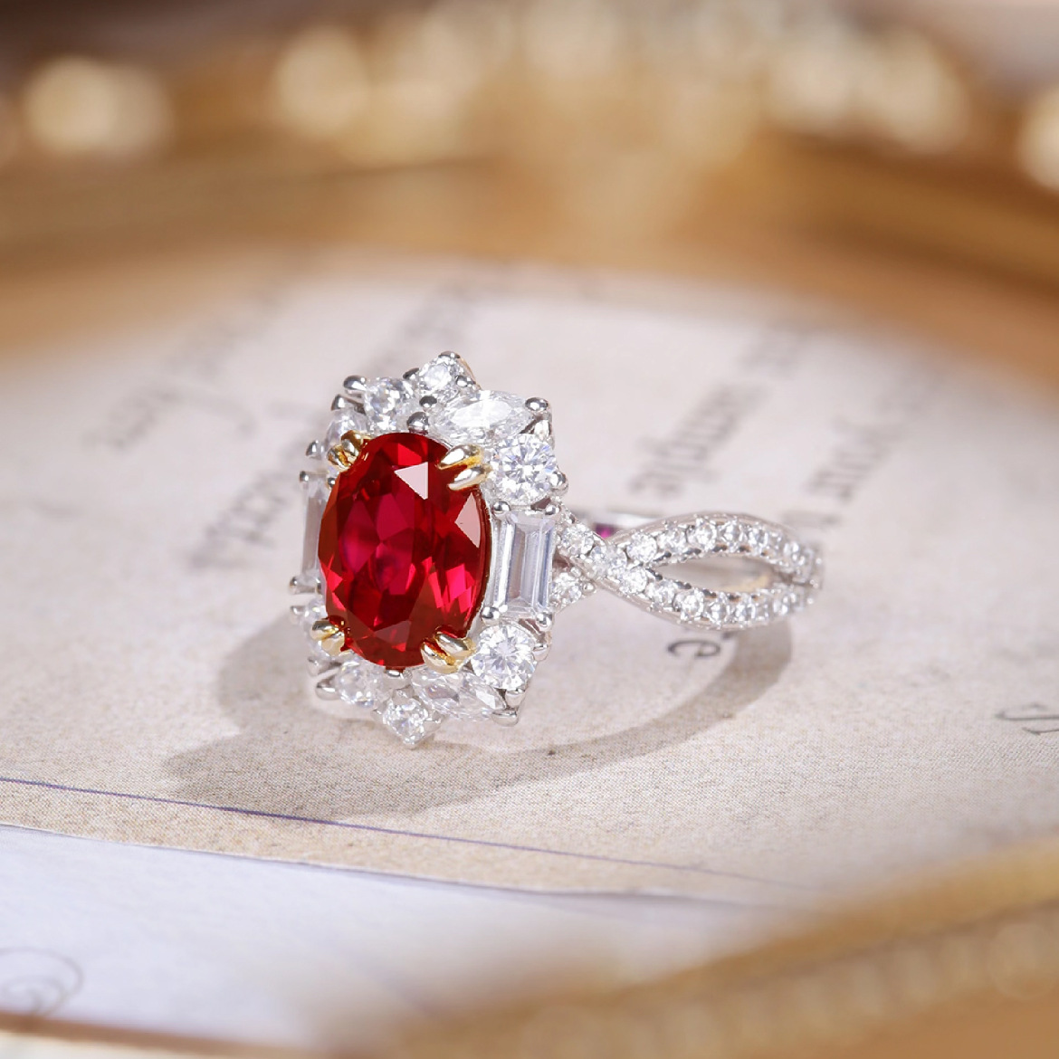 Live New 3 Carat Artificial Ruby For Women Moissanite Pigeon Egg Diamond Ring High-end Design Gemstone_voghion.com