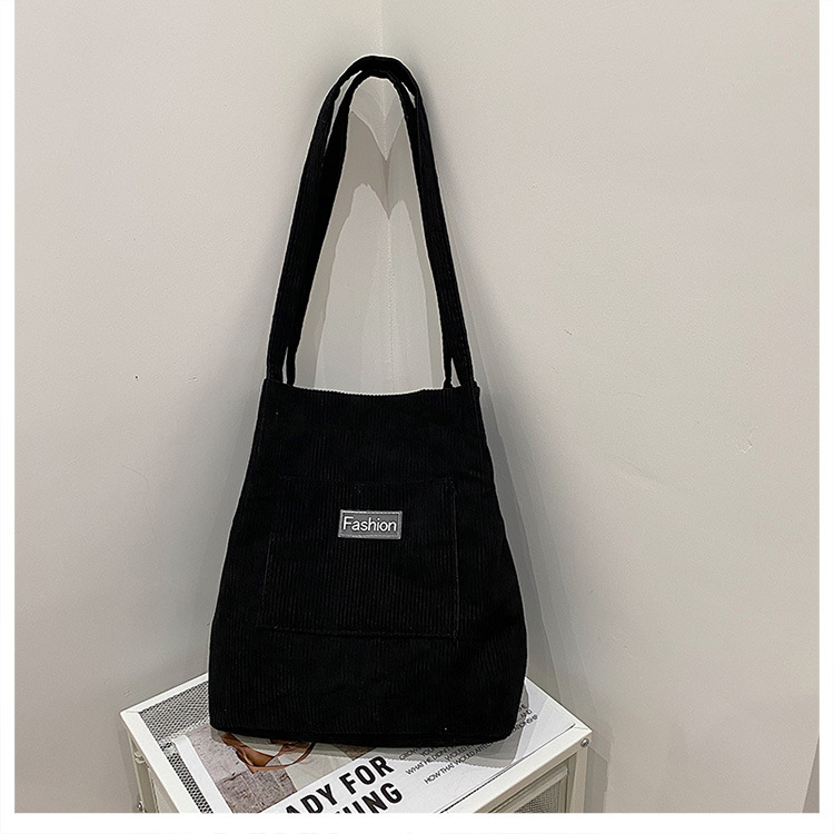 Japanese-style casual and artistic handbag, ins letter-embroidered canvas shopping bag, trendy and fashionable corduroy single-shoulder bag undefined