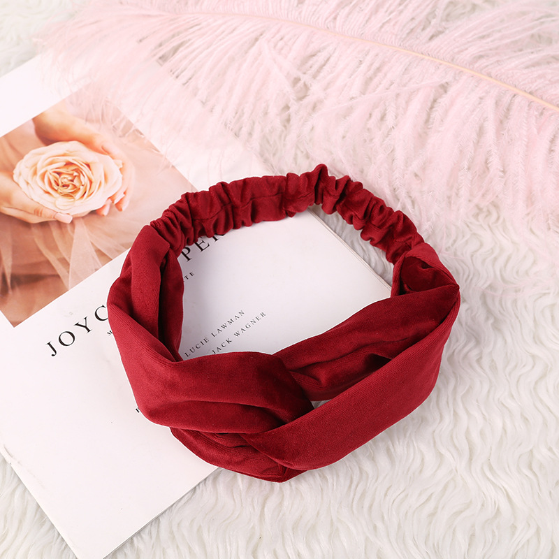 Europa y América transfronteriza cruzada banda de pelo de franela de color sólido banda de pelo de las mujeres Internet celebridad elástico alto elástico accesorios para el cabello cuerda de pelo al por mayor