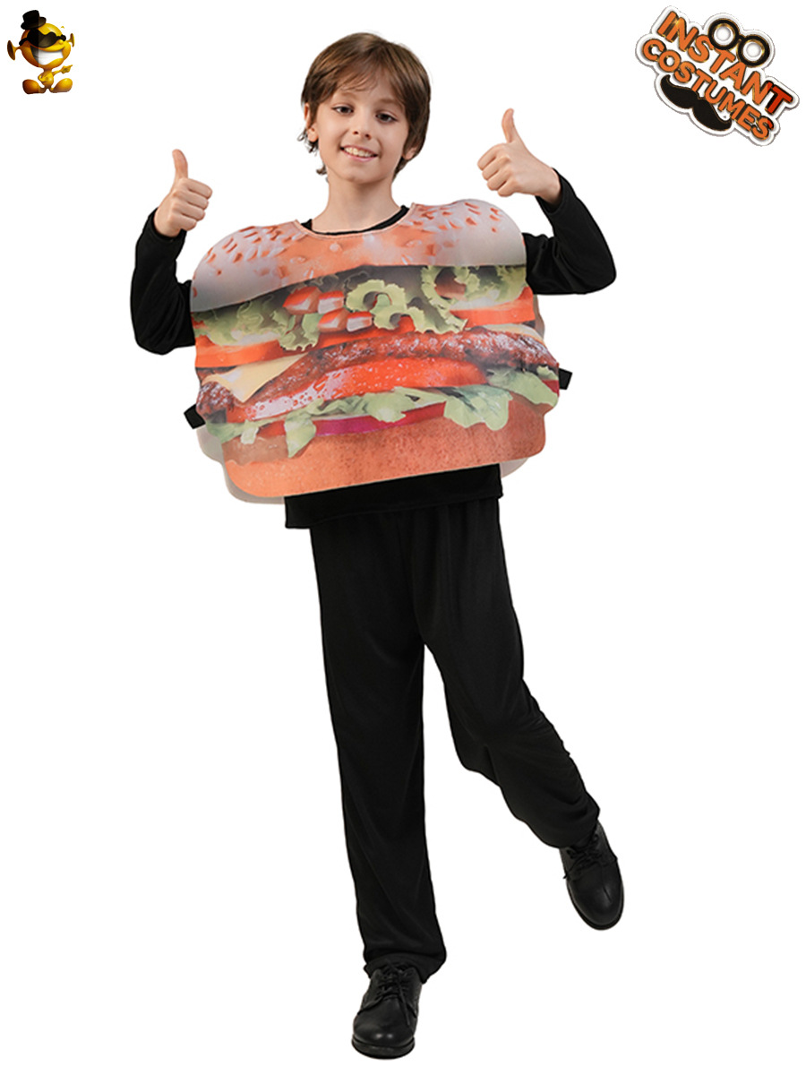 Halloween padres-hijos hamburguesas espectáculo de escenario vestido de baile de maquillaje cosplay papas fritas traje de juego de rol