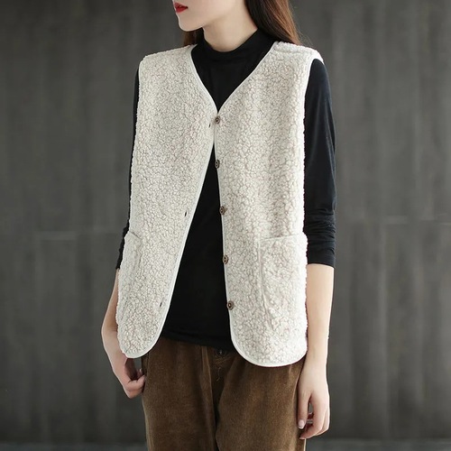 Faux Lamb Wool Women's Short Jacket 2025 Autumn/Winter Korean Style Puffer Vest Outerwear