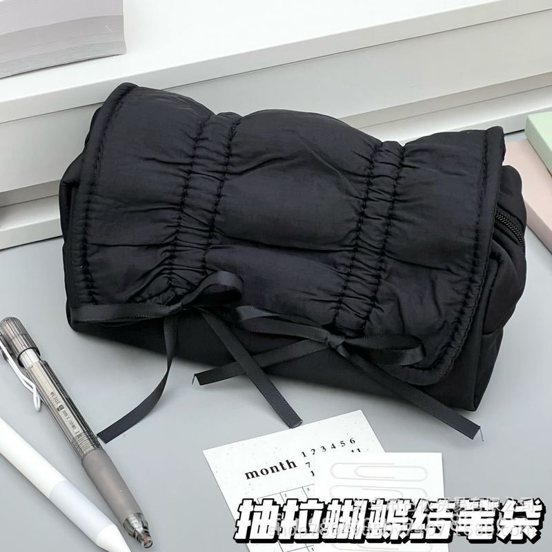 韩系ins风抽拉蝴蝶结笔袋奶呼呼高颜值大容量学生文具盒收纳袋|undefined