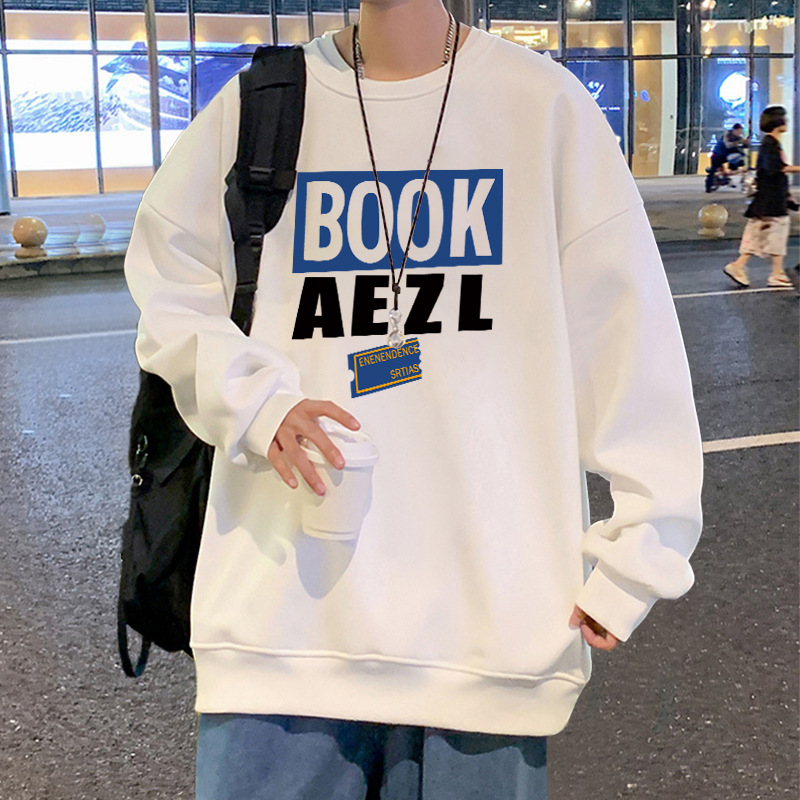 Factory wholesale American fashion brand letters all-match casual sports top clothes men's sweater autumn and winter fleece-lined thickened