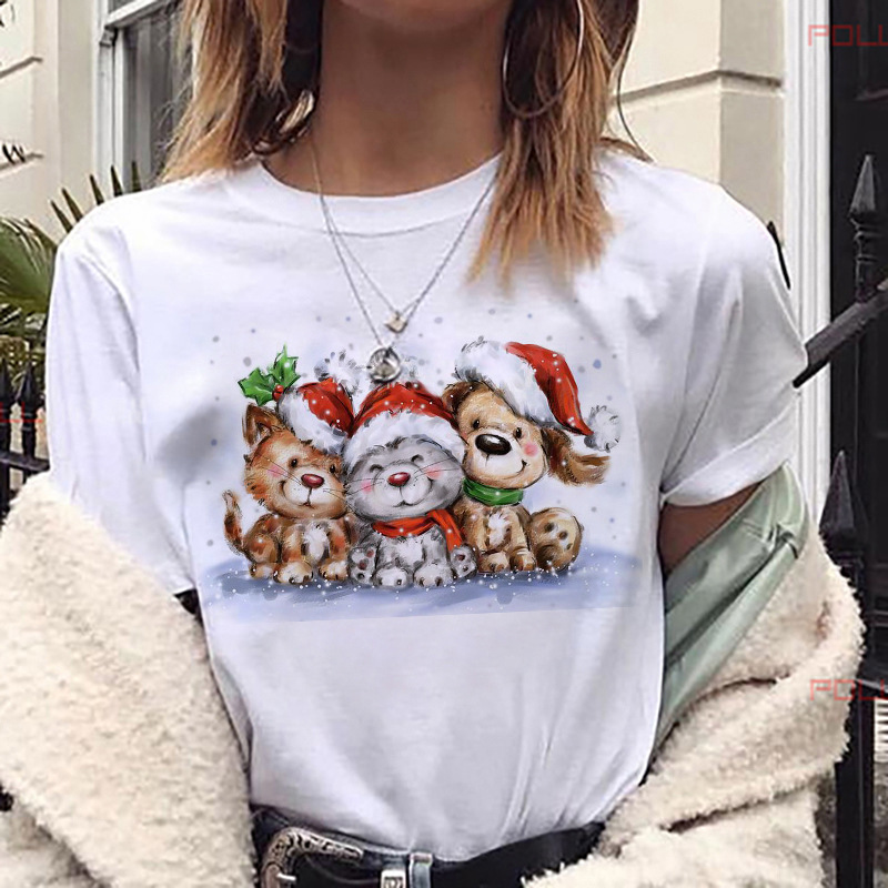 Women's christmas happy Christmas theme Loose Women's retro short-sleeved T-shirt Women's European and American style
