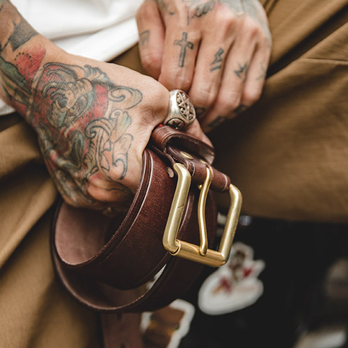 Madden workwear American retro top-layer vegetable tanned cowhide belt brass single-pin buckle tough guy trousers belt for men