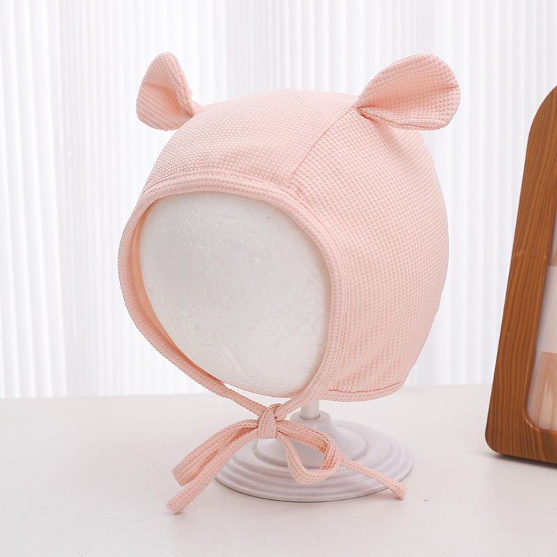 Sombreros para bebés primavera y otoño pequeños meses bebés simple sombrero de protector de orejas de color sólido lindo estilo de orejas gorra de algodón