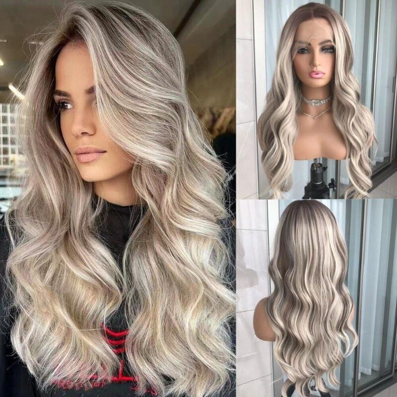 Foreign trade new European and American wig women's front lace dyeing gradient long curly hair mechanism high temperature silk fashion chemical fiber headgear Foreign trade new European and American wig women's front lace dyeing gradient long curly hair mechanism high temperature silk fashion chemical fiber headgear