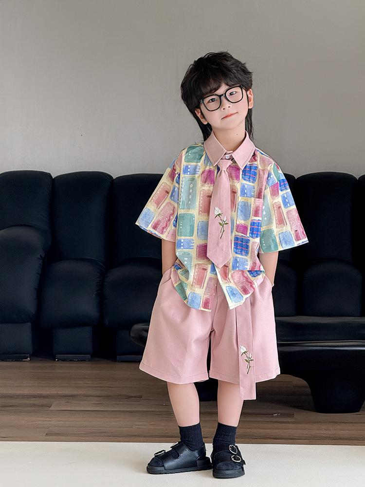 Детский летний комплект для мальчиков, рубашка для отдыха