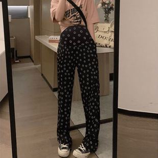 Narrow wide-leg maternity pants Autumn 2023 New plus size chubby girl high waist slimming casual straight mop pants