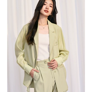 【盛都】限时折扣   简约休闲拼接天丝透气防晒西服上衣套装女
