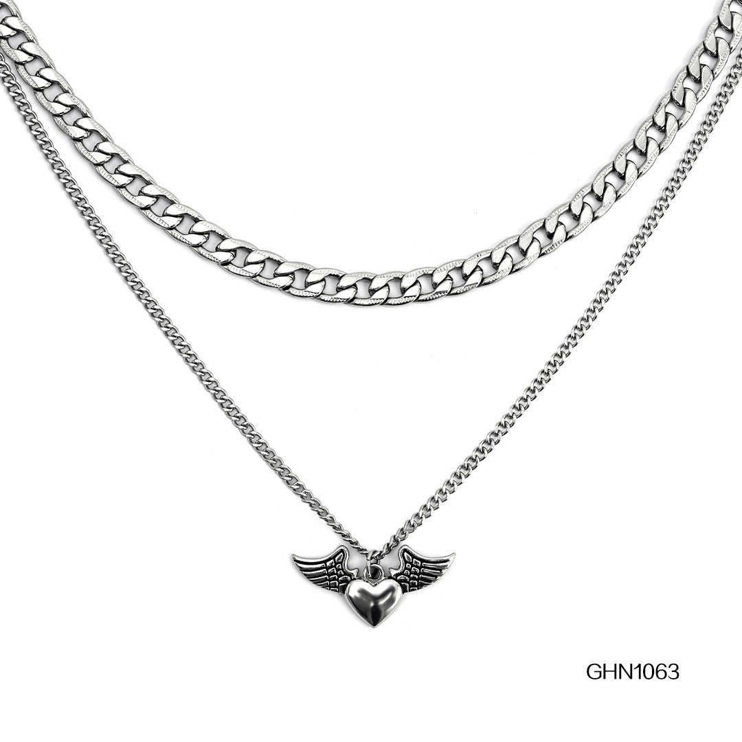 New Multi layered Exquisite Multiple Chains Layered Heart shaped Pendant Long Necklace Set_voghion.com