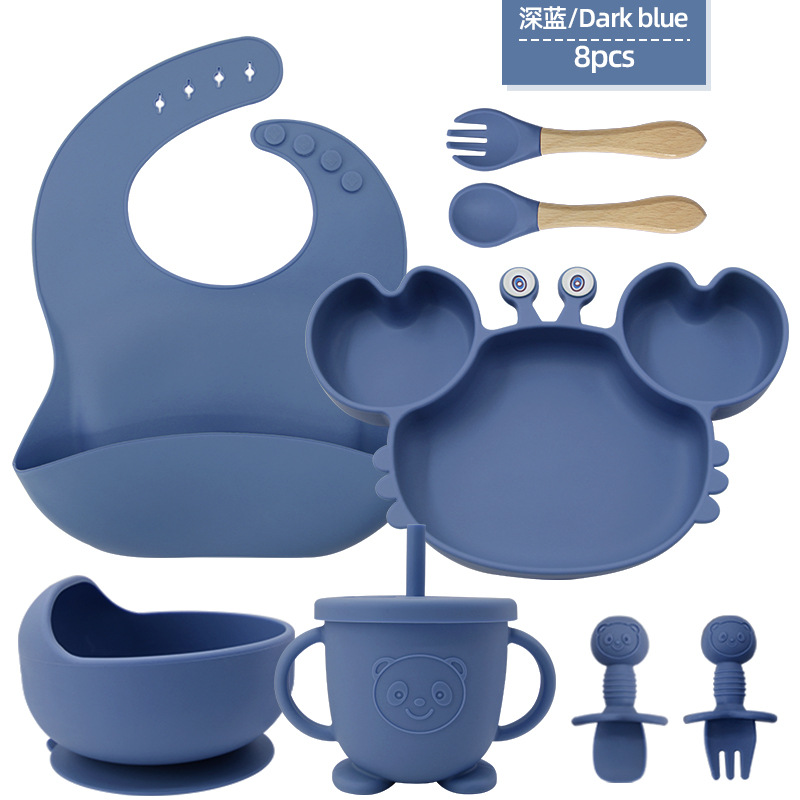Juego de platos de silicona para bebés y niños aprenden a comer y beber vajilla de alimentación para bebés
