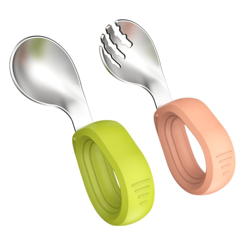 Heguo cuchara tenedor para niños 304 acero inoxidable 2 niños aprenden a comer mango corto codo tenedor cuchara juego de vajilla para niños