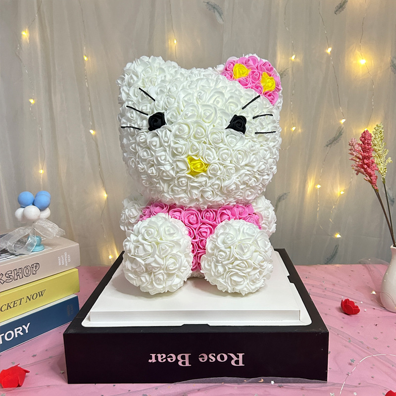 Flor preservada Hello Kitty, regalo de San Valentín, rosa artificial, regalo de cumpleaños, regalo de Navidad