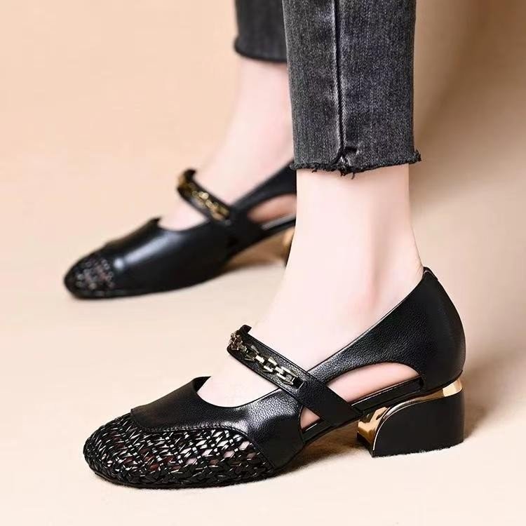 2026 verano nuevo estilo exterior zapatos de mujer transpirables tacones gruesos versátiles zapatos individuales