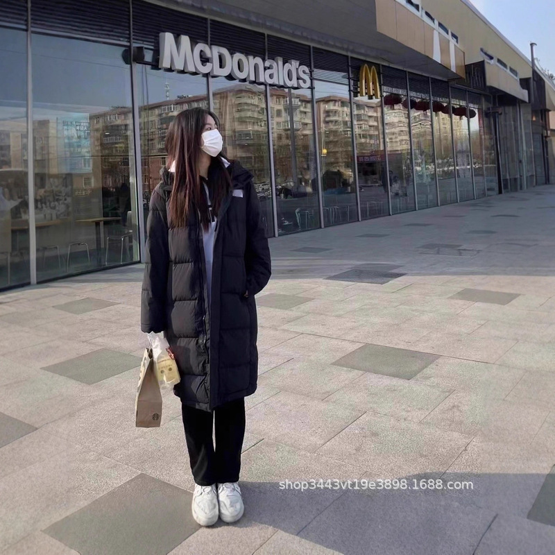 Over-The-Knee North Face down Jacket Long Coat Unisex Cold-Proof Couple Hooded Puffer Jacket Thickened Warm Cold-Resistant