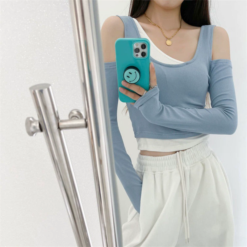 Верхняя рубашка с длинными рукавами в Европе и Америке, сложенные поддельные две футболки