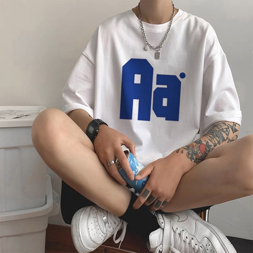 Men's Hong Kong Style Ice Silk Short-Sleeve T-Shirt Trendy Short Sleeve T-Shirt for Men and Women Summer Hong Kong Flavor Upper Clothing Fashion Matchable White T-Shirt