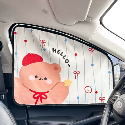 Car curtains, car curtain cartoon bear baby - track-curtain-main-driver-red-bow-bear
