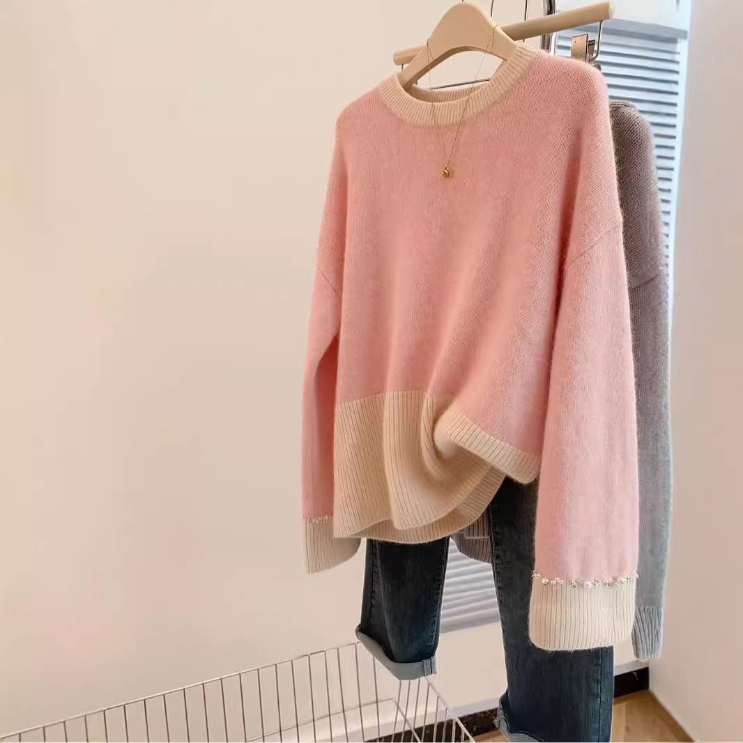 Fuchsia velvet demi-season design knitted sweater