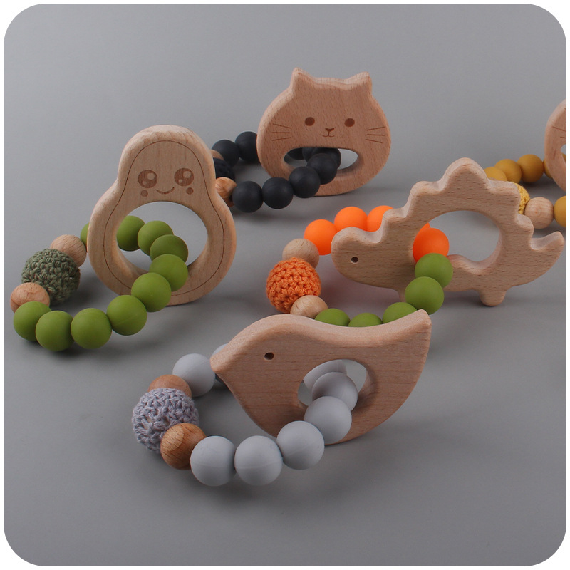 Bebé suministros de dibujos animados de haya animal pulsera de silicona DIY nombre calmante bebé molar juguete anti-caída de la cadena