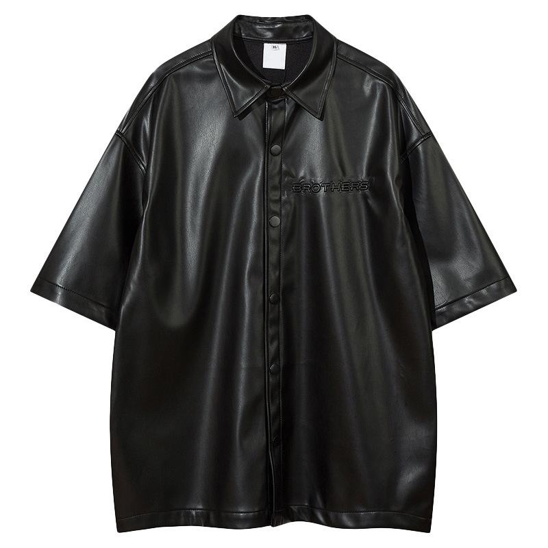Yprs Men's American Street Pu Leather Short-Sleeved Shirt Men's Summer Loose Niche Basic Shirt Trendy Brand Jacket