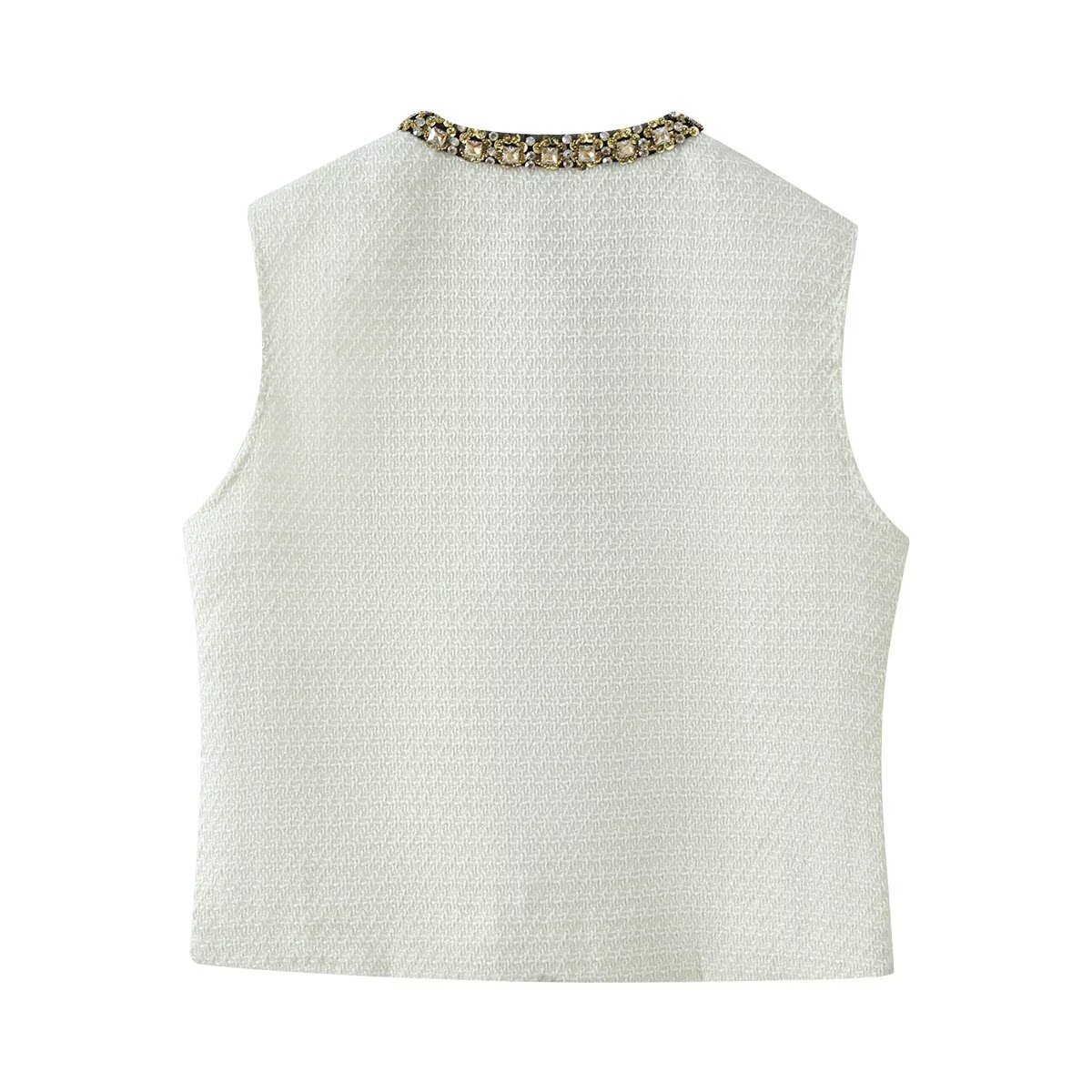 ZA comercio exterior al por mayor estilo europeo y americano moda francesa de mujer temperamento universal diamante de cuello redondo chaqueta de chaleco de viento fragante image 4