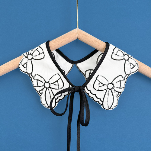 New Fashion Computer Embroidered Fake Collar Women's Doll Collar Lace-up Bow Collar Flower Wholesale Shirt Collar White