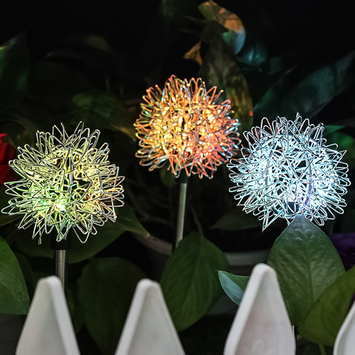 LED solar aluminum wire dandelion ground spike outdoor waterproof light aluminum wire ball lamp courtyard garden lawn lamp 