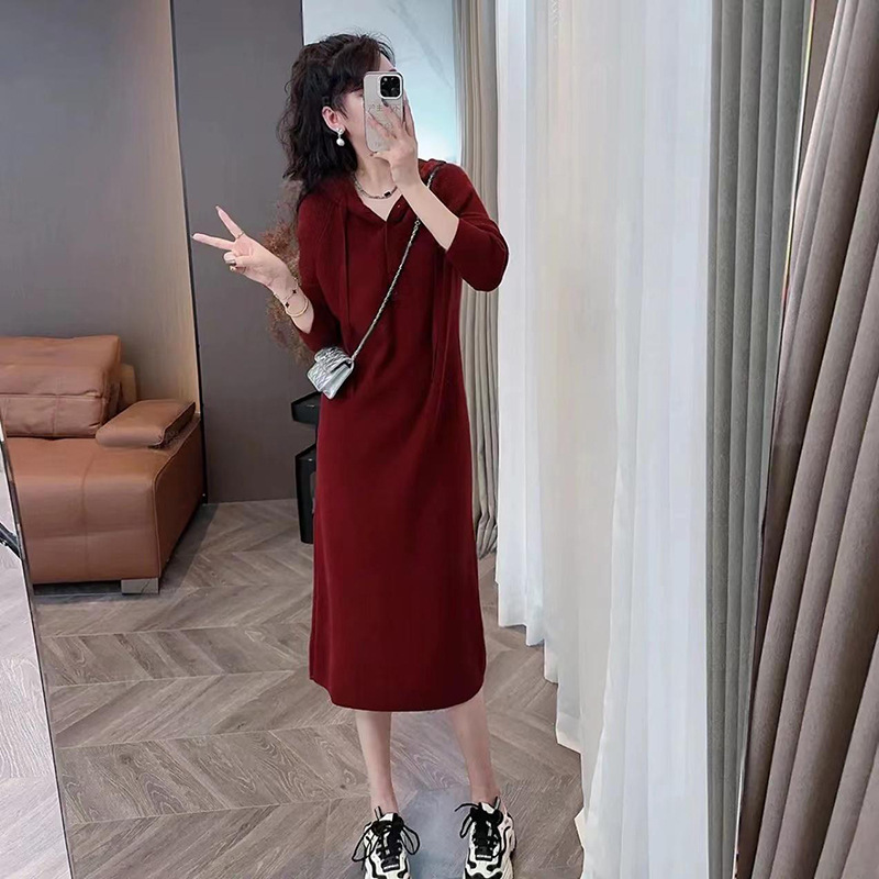 时尚法式连帽连衣裙女秋季新款小个子慵懒宽松休闲打底连衣裙紫色|undefined